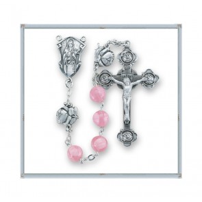 Saint Therese Pink Flowered Venetian Glass Sterling Rosary 