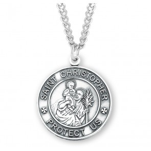 Sterling Silver Med Rd St Christopher 24" Ch-Bxd