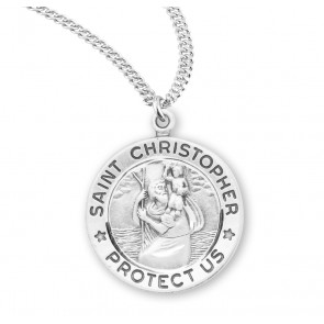 Sterling Silver Med Rd St Christopher *20" Ch-Bxd