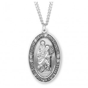 Sterling Silver Lrg Oval St Christopher- *24" Ch-Bxd