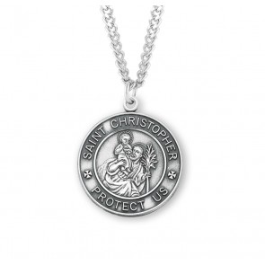 Sterling Silver Round St Christopher Military Medal- 24" Ch-Bxd