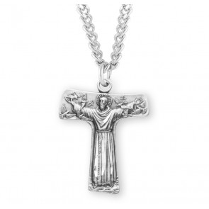 Sterling Silver Med St Francis Tau Cross-*24" Ch-Bxd