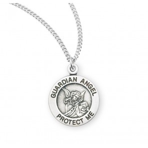 Sterling Silver Small Round Guardian Angel- *18" Ch-Bxd