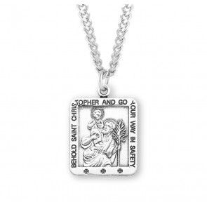 Sterling Silver Lg Square St Christopher 24" Ch-Bxd