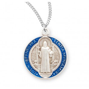 Saint Benedict Round Blue and Red Enameled Jubilee Sterling Silver Medal  