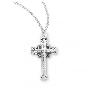Sterling Silver Cross 1-1/8" with Flared Tips and a Scrolled Center Design on an 18" Ch-Bxd