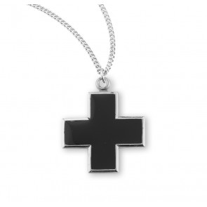 Wide Sterling Silver Black Enameled Cross 