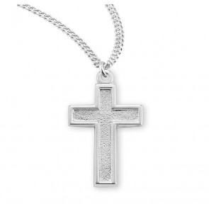 Sterling Silver Hammered Cross with a raised polished border on a 20" Ch-Bxd