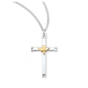 Sterling Silver Med Holy Spirit Cross Tu-Tone 18" Ch-Bxd