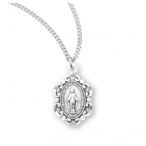 Sterling Silver Oval Fancy Edge Miraculous Medal