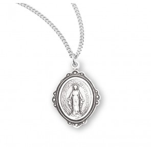 Sterling Silver Oval Fancy Edge Miraculous Medal