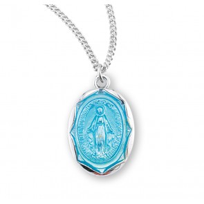 Sterling Silver Blue Enamel Oval Mirac 18" Ch-Bxd