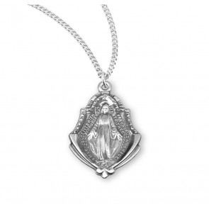 Sterling Silver Miraculous Medal with Art Deco Arched Border w/18" Ch-Bxd