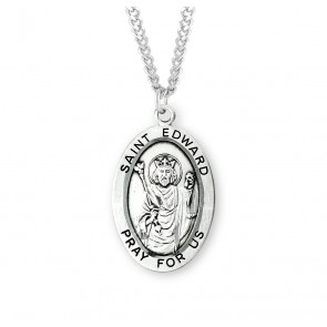 Sterling Silver Lg Oval St Edward- 24" Ch-Bxd
