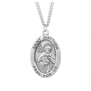 Sterling Silver Lg Oval St Matthew *24" Ch-Bxd