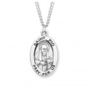 Sterling Silver Lg Oval St Padre Pio *24" Ch-Bxd