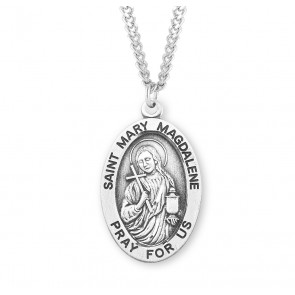 Sterling Silver Lg Oval St Mary Magdalene Medal *24" Ch-Bxd