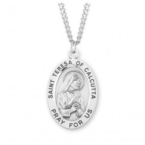 Sterling Silver Large St. Teresa of Calcutta Oval-*24" Ch-Bxd