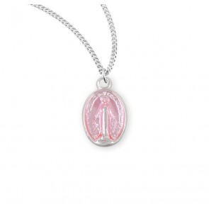 Sterling Silver Oval Pink Enameled Miraculous Medal 