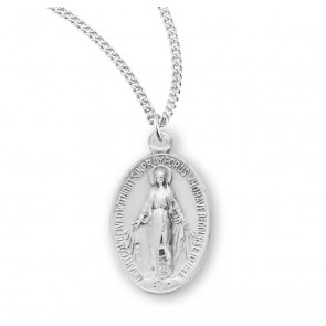 Sterling Silver Small Oval Miraculous Medal-18" Ch-Bxd