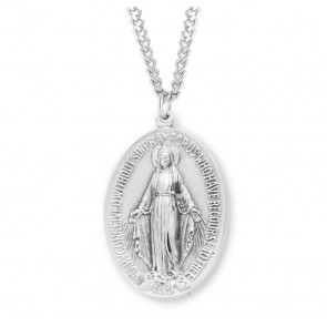 Sterling Silver Lrg Oval(36mm) Miraculous Medal-*27" Ch-Bxd