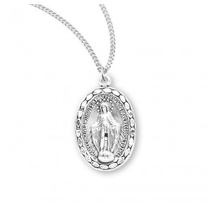 Sterling Silver Med. Beaded Oval Miraculous-18" Ch-Bxd