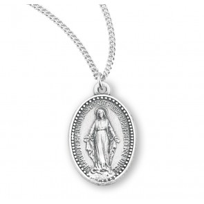 Sterling Silver Beaded Edge Mirac Medal- 18" Ch-Bxd