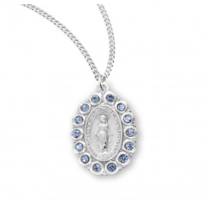 Sterling Silver Oval Miraculous w/Lt Sapphire Stones 18" Ch-Bxd