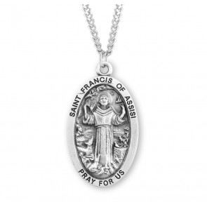 Saint Francis of Assisi Oval Sterling Silver Medal 