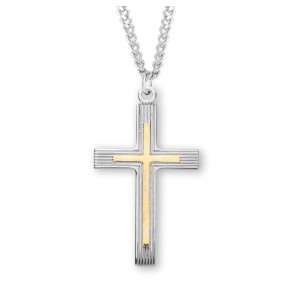 Sterling Silver Med Fancy Tu-Tone Cross 24" Ch-Bxd