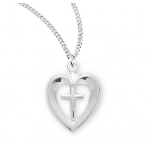 Sterling Silver Open Heart w/Cross Center - 18" Ch-Bxd