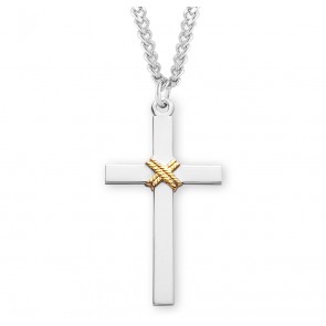 Sterling Silver Lrg. TuTone Cross W/-24" Ch-Bxd