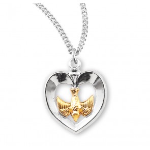 Sterling Silver Tu-Tone Holy Spirit Inlayed Heart 18" Ch-Bxd