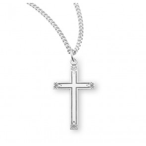 Sterling Silver Med Cross w/Flowered Tips 18" Ch-Bxd