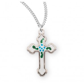 Sterling Silver Budded Latin Style Enameled Cross