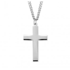 Sterling Silver 1-3/8" High Polished Plain Cross 24" Ch-Bxd