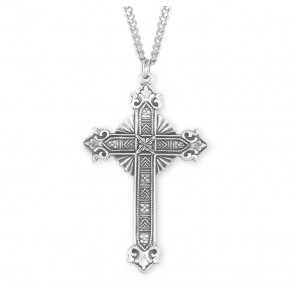 Sterling Silver 1 9/16" Large Ornate Cross With 24" Ch-Bxd