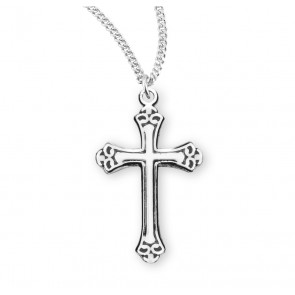 Sterling Silver Med.  Fancy Black Etched Enameled Cross-18" Ch-Bxd