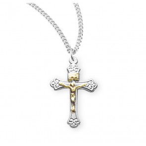 Sterling Silver Tapered Two Toned Crucifix