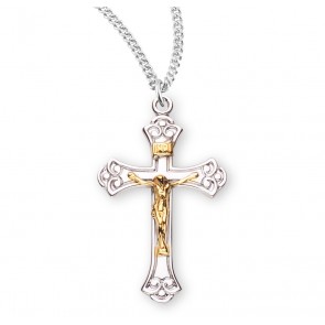Swirled Sterling Silver Two Toned Crucifix