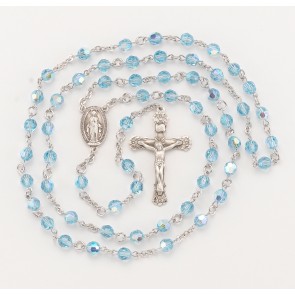 6mm Finest Aqua (AB) Sterling Silver Rosary-Bxd 03/153