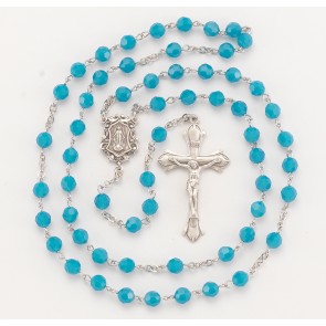 Round Blue Opal Finest Austrian Crystal Sterling  Silver Rosary 