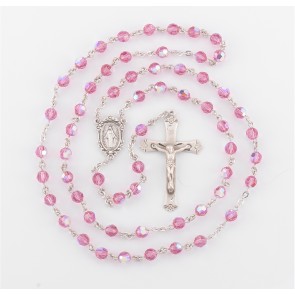 6mm Finest Pink(AB) Sterling  Rosary-Bxd- 80/145