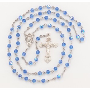 Round Sapphire Finest Austrian Crystal Sterling Silver Rosary 