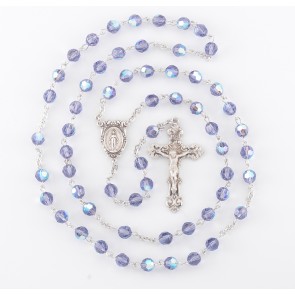 6mm Round Tanzanite Finest Austrian Crystal Sterling  Rosary 