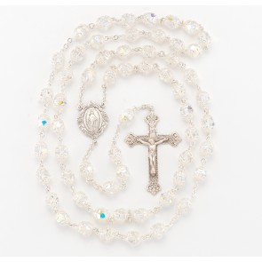 8mm Finest Crystal (AB) Double Large Capped beads Sterling Silver Rosary-Bxd 212/105