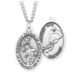 Sterling Silver Oval St. Sebastian Hockey 24" Ch-Bxd