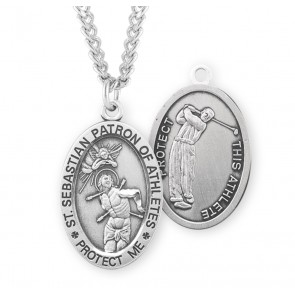 Sterling Silver Oval St. Sebastian Golf 24" Ch-Bxd