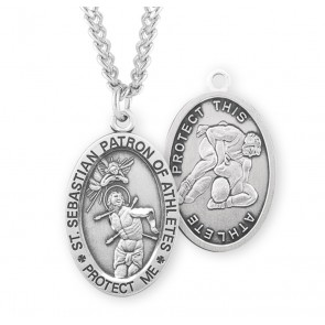 Sterling Silver Oval St. Sebastian Wrestling 24" Ch-Bxd
