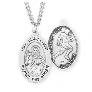 Lord Jesus Christ Oval Sterling Silver Football Male Athlete Medal